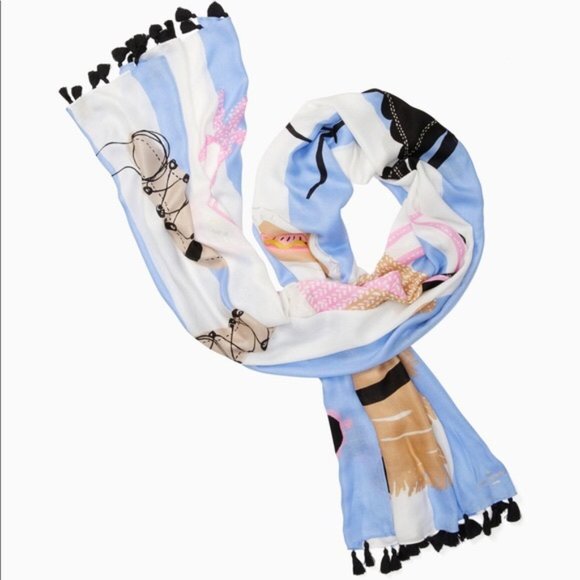 Kate Spade Beach Towel Themed Oblong Fashion Scarf with Tassels 80 x 30 NWT - Picture 6 of 10